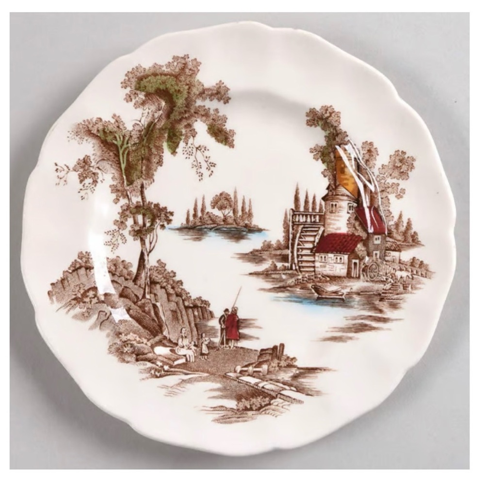 Vintage Johnson Brothers Set of 2 Bread & Butter Plates in The Old Mill Pattern